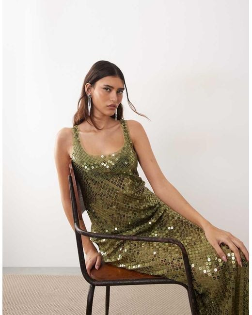 ARRANGE Multicolor Sheer Disc Sequin Maxi Vest Dress