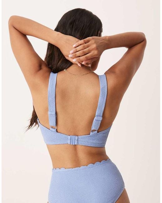 Peek & Beau Blue Crinkle Underwire Bikini Top With Scallop Detail