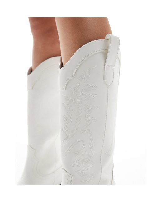 ASOS White Wide Fit Camden Flat Western Knee Boots