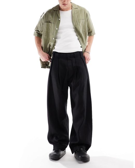 Bershka Black 100% Linen Tailored Trouser for men