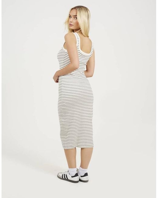 Brave Soul White Cotton Jersey Scoop Neck Stripe Bodycon Midi Dress