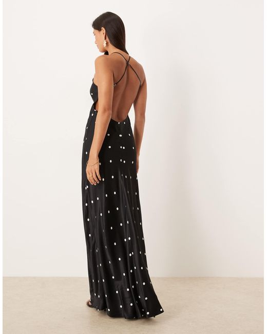 ASOS Multicolor – gepunktetes maxikleid aus satin mit ziernähten