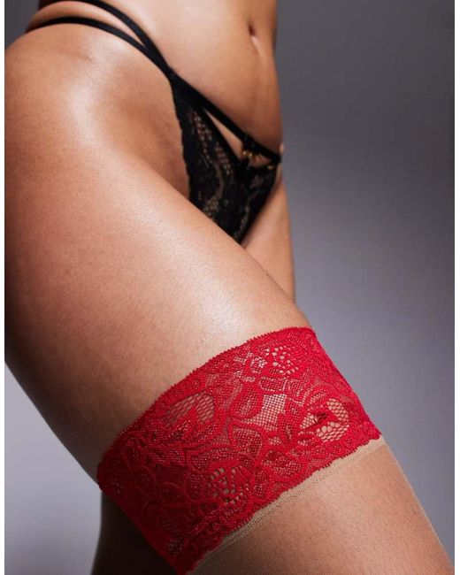 Ann Summers Red Lace Top Hold Ups