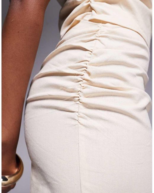 Kaiia White Exclusive Linen Look Ruched Side Mini Skirt Co-ord