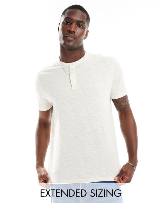 ASOS White Linen Look Henley T-shirt for men