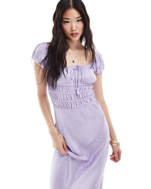 ASOS Purple Cap Sleeve Elasticated Bodice Midi Dress