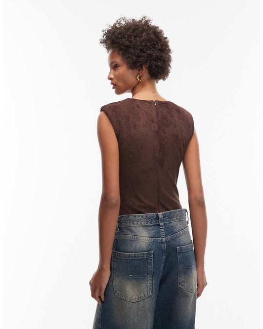 ASOS Blue Faux Suede Bodysuit With Shoulder Pads
