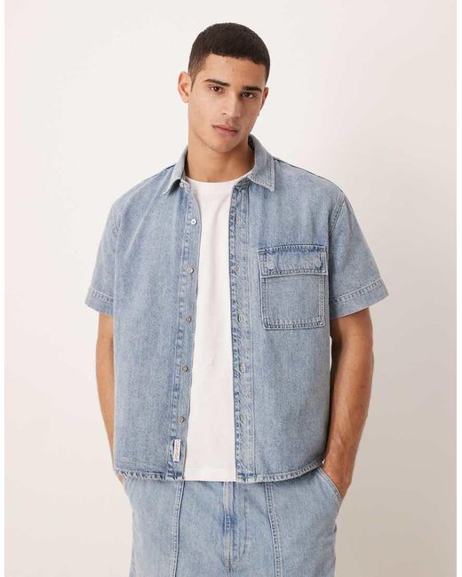Calvin Klein Blue Short Sleeve Linen Mix Denim Shirt Co-Ord for men