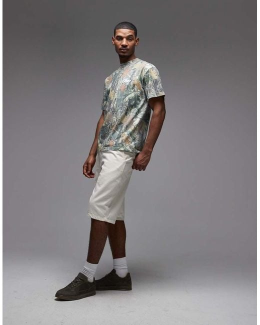 Obey Gray Real Tree Camo Graffiti Rose Backprint Graphic T-shirt With Back Print for men
