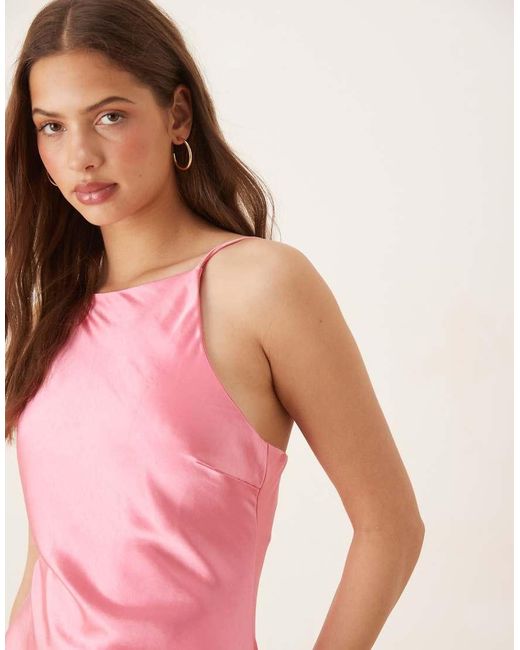 Gina Tricot Pink High Neck Satin Midi Dress