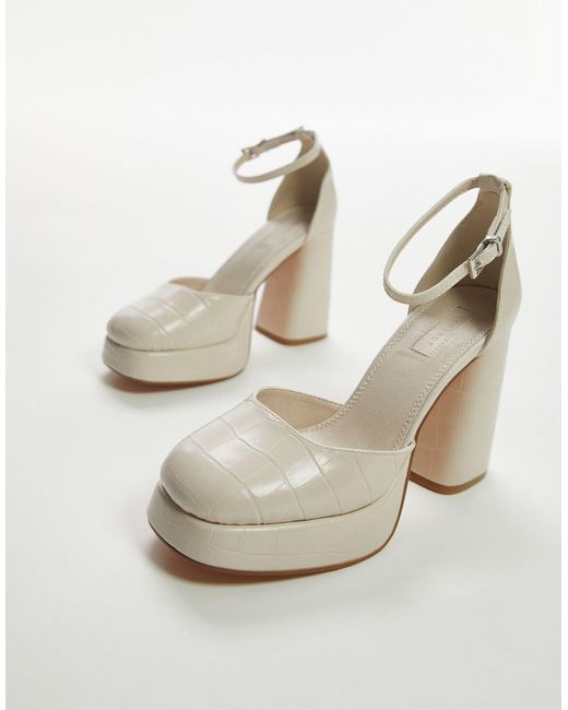 Daphne - scarpe bianco sporco effetto coccodrillo con tacco e punta arrotondata di TOPSHOP in Brown