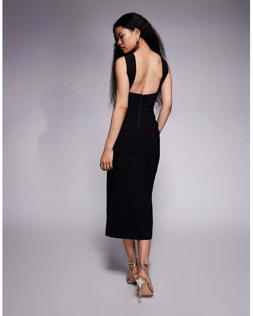 Vesper Petite Black Bengaline Twist Front Halter Neck Side Split Midaxi Dress
