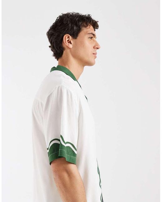 ASOS Green Relaxed Revere Shirt With Chest And Border Print for men