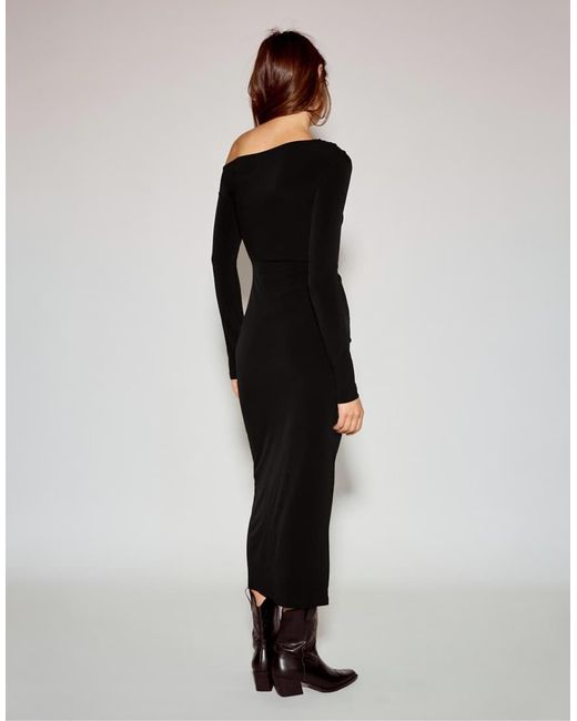 Pull&Bear Black Bardot Neckline Midi Dress