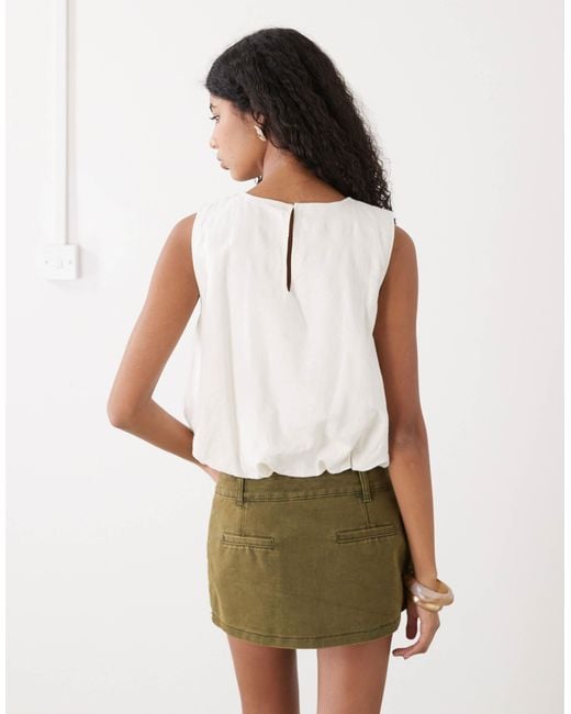 Monki Green Linen Blend Bubble Top