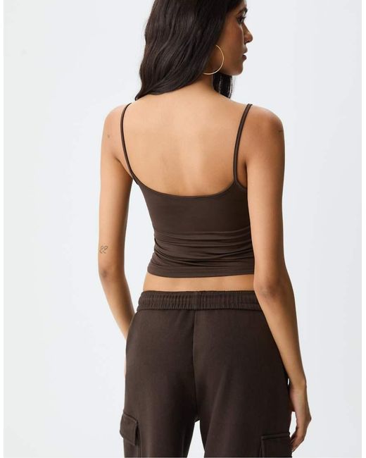 Stradivarius Brown Strappy Polyamide Top