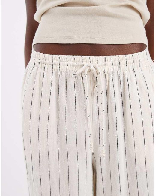 River Island Natural Linen Look Stripe Wide Leg Trousers