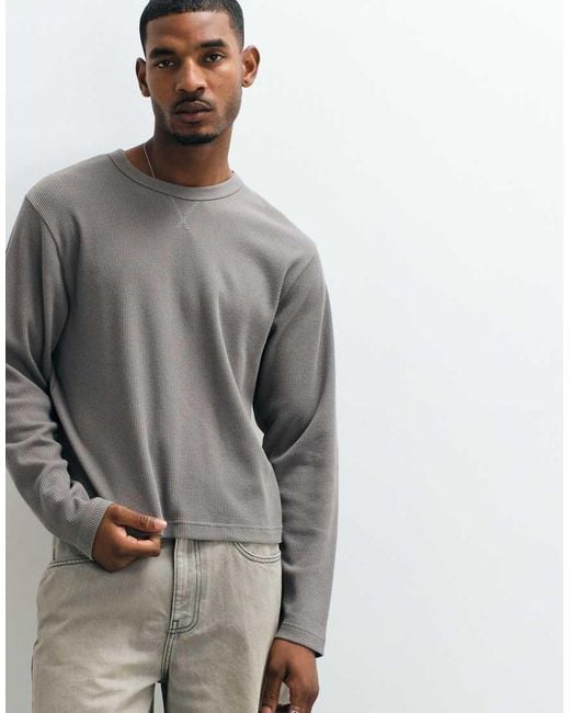 Cotton On Gray Cropped Fit Textured Long Sleeve Top for men