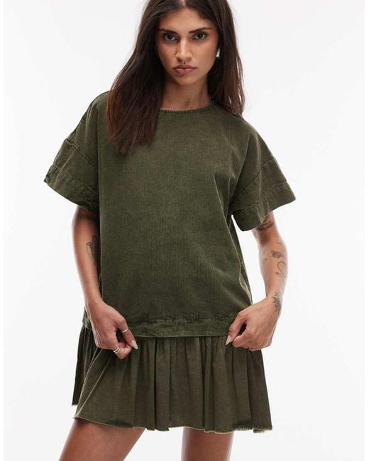 ASOS Green Oversized Cord Hybrid T-shirt Mini Dress