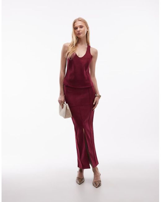 ASOS Red Suede Low Scoop Racer Back Top Co-ord