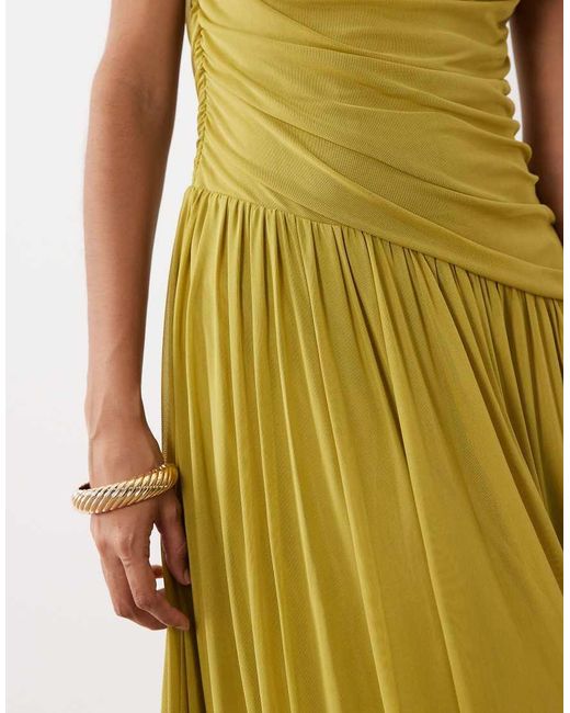 Vero Moda Green Sleeveless Ruched Detail Maxi Dress With Asymmetric Waist