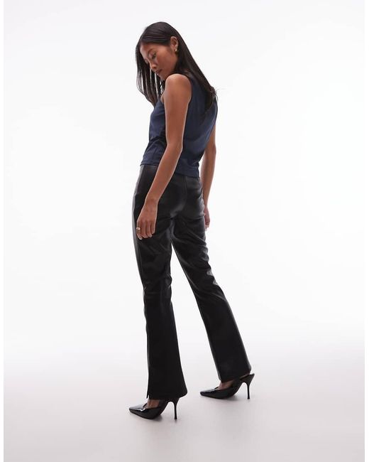ASOS Blue Asos Design Petite Leather Look Slim Flare Trouser With Pintuck