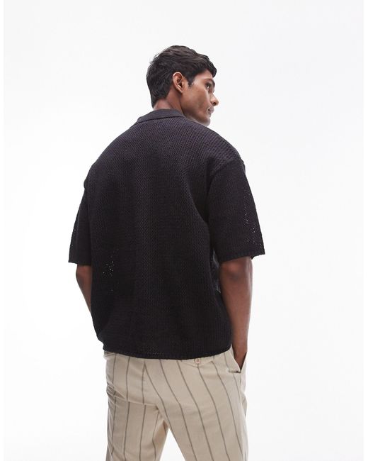 Topman Black Button Through Crochet Shirt for men