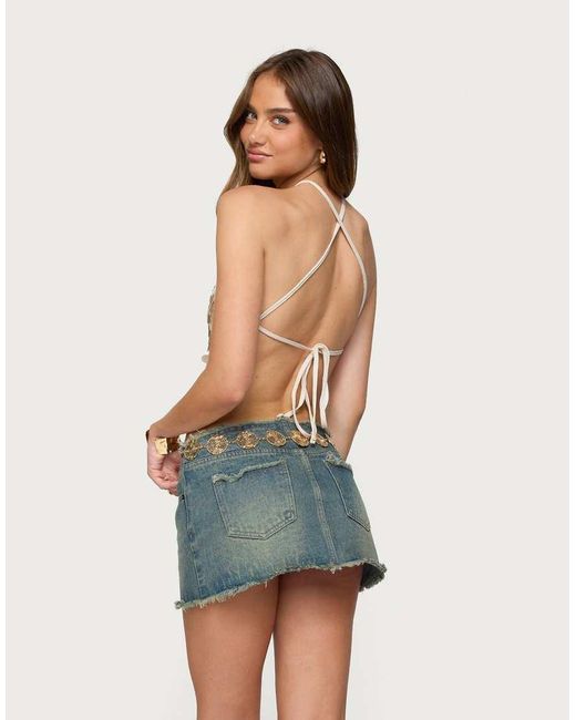 Edikted Green Dixie Backless Sequin Triangle Top