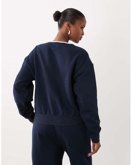 GOOD AMERICAN Blue Brushed Fleece Long Sleeve Henley Top