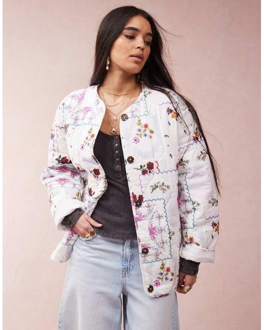 ASOS Natural Dolphin Hem Collarless Quilted Jacket