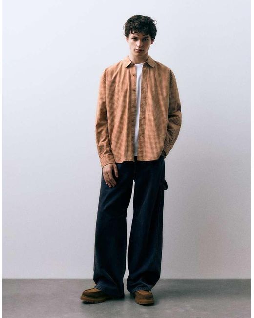 Pull&Bear Orange Check Shirt for men
