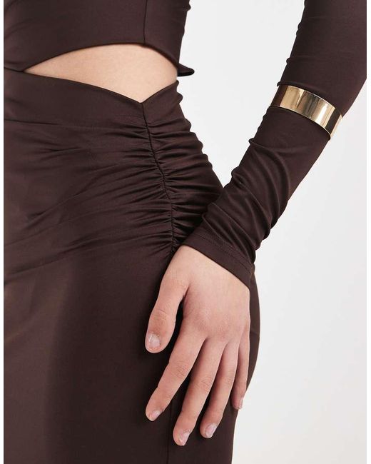 4th & Reckless White Slinky Long Sleeve Asymmetric Cut Out Detail Side Split Maxi Dress