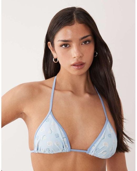 South Beach White Shell Print Triangle Bikini Top