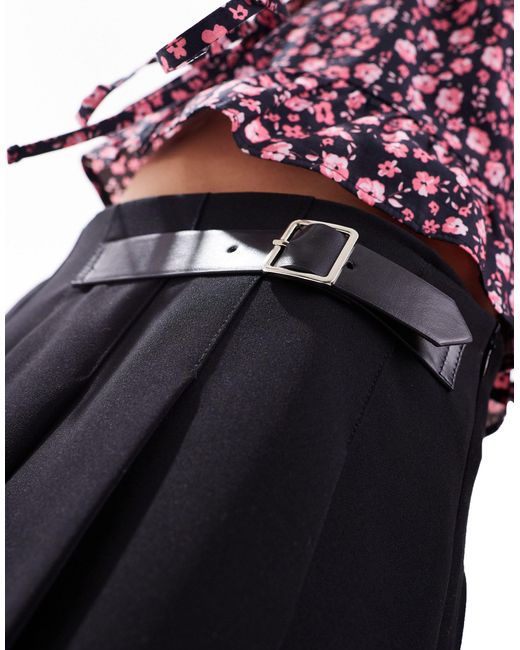 Miss Selfridge Black Buckle Trim Pleated Mini Skirt