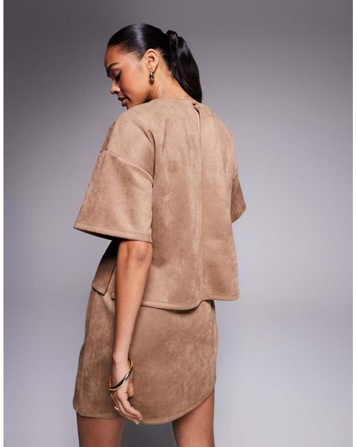 ASOS Brown Co-ord Faux Suede Boxy T-shirt