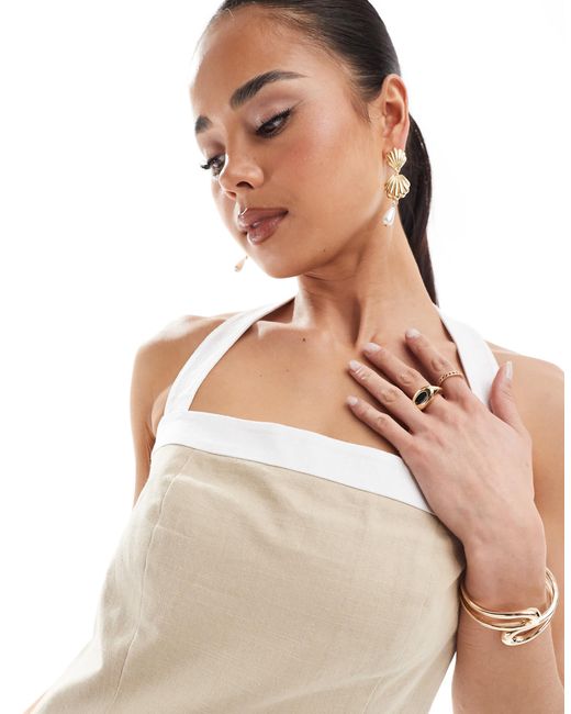 Robe courte dos nu en tissu aspect lin à bords contrastants - beige 4th & Reckless en coloris Natural