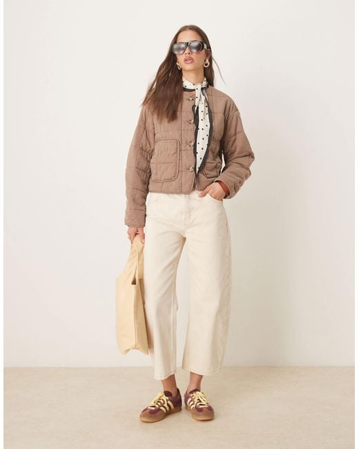 ASOS Brown Crop Collarless Quilted Jacket