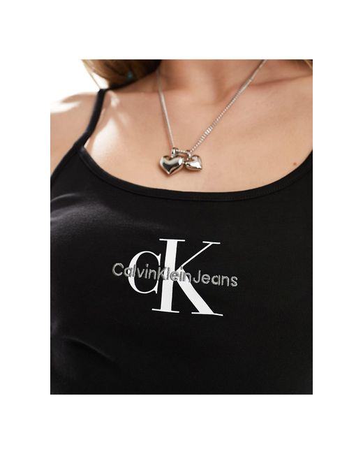 Top con spalline sottili e monogramma del logo di Calvin Klein in Black