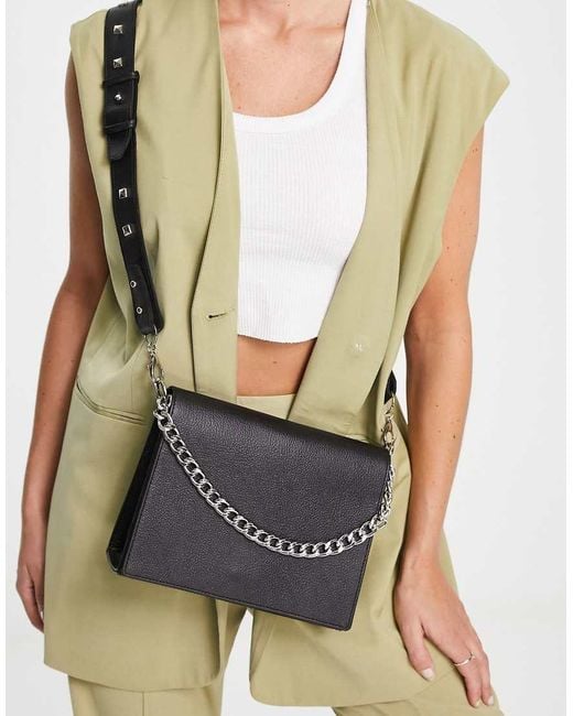 Bolongaro Trevor Black Leather Chain Detail Crossbody Bag