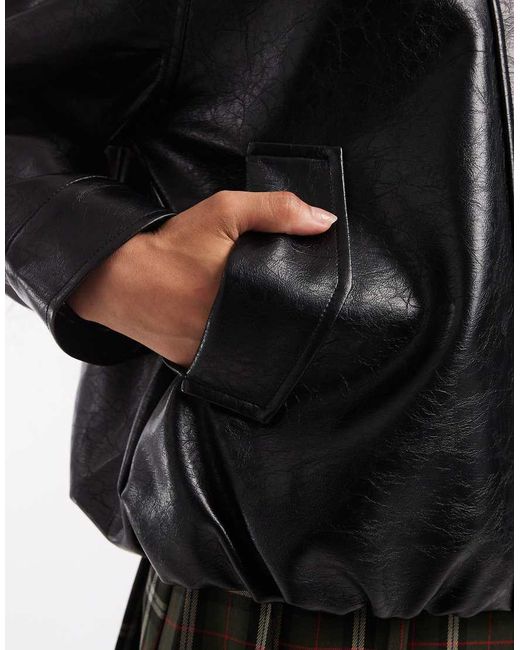 ASOS Black Asos Design Petite Leather Look Oversized Bomber Jacket