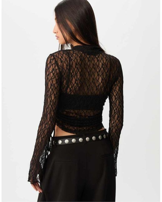 Stradivarius Blue Long Sleeve Lace Top
