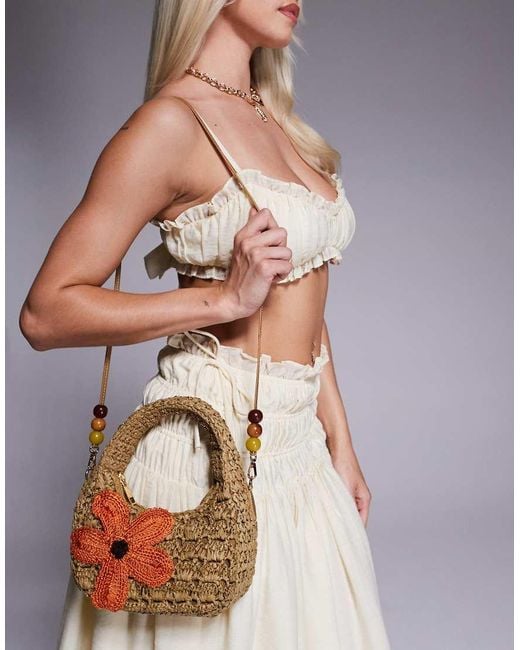 River Island Natural Raffia Shoulder Bag With Flower Detail