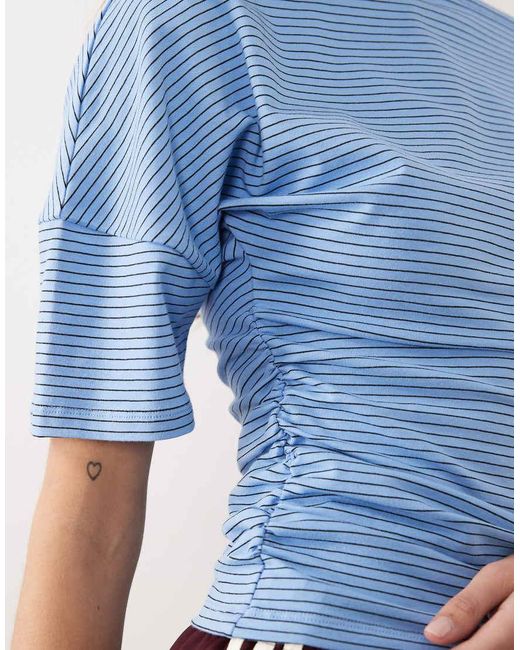 ASOS Blue Boat Neck Cinched Waist Top