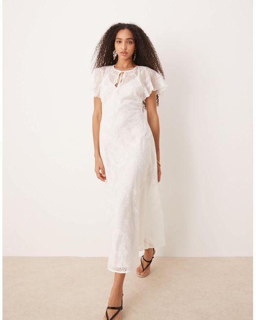 Mango Embroidered Lace Maxi Dress With Cape Overlay in Natural | Lyst
