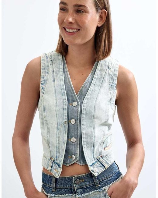Chaleco Vaquero Combinado En Desigual de color Blue