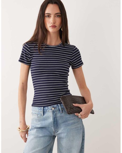 GOOD AMERICAN Blue Modal Ribbed Baby Tee