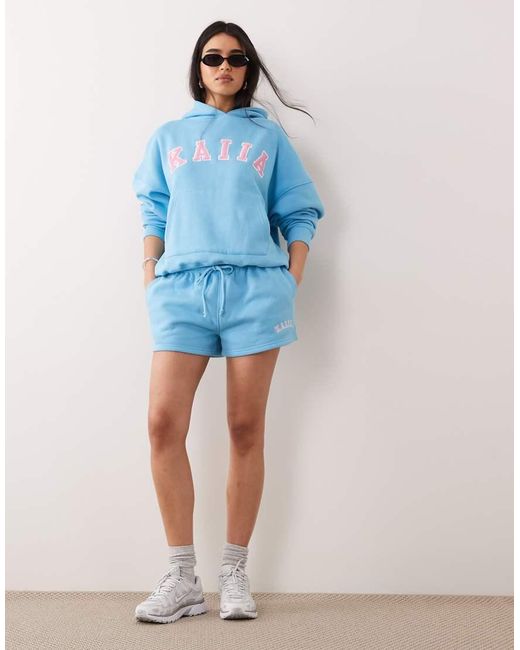 Kaiia Blue Cotton Rich Embroidered Logo Mini Sweat Shorts