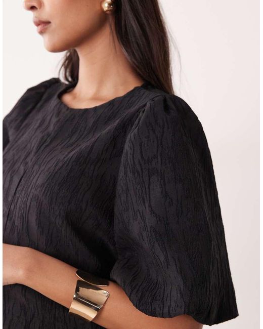 Y.A.S Black Structured Puff Sleeve Jaquard Top
