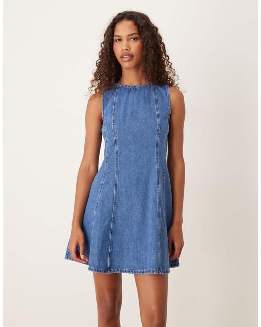 ASOS Blue Denim Sleveless Slash Neck Mini Dress