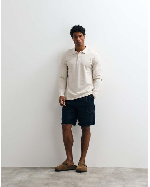 Jack & Jones White Pique Long Sleeve Polo for men
